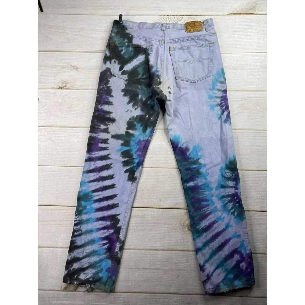Vtg Levi’s 501 Jeans USA Made 38x34 UPCYCLED Tie Dye Distressed Button Fly 80 90